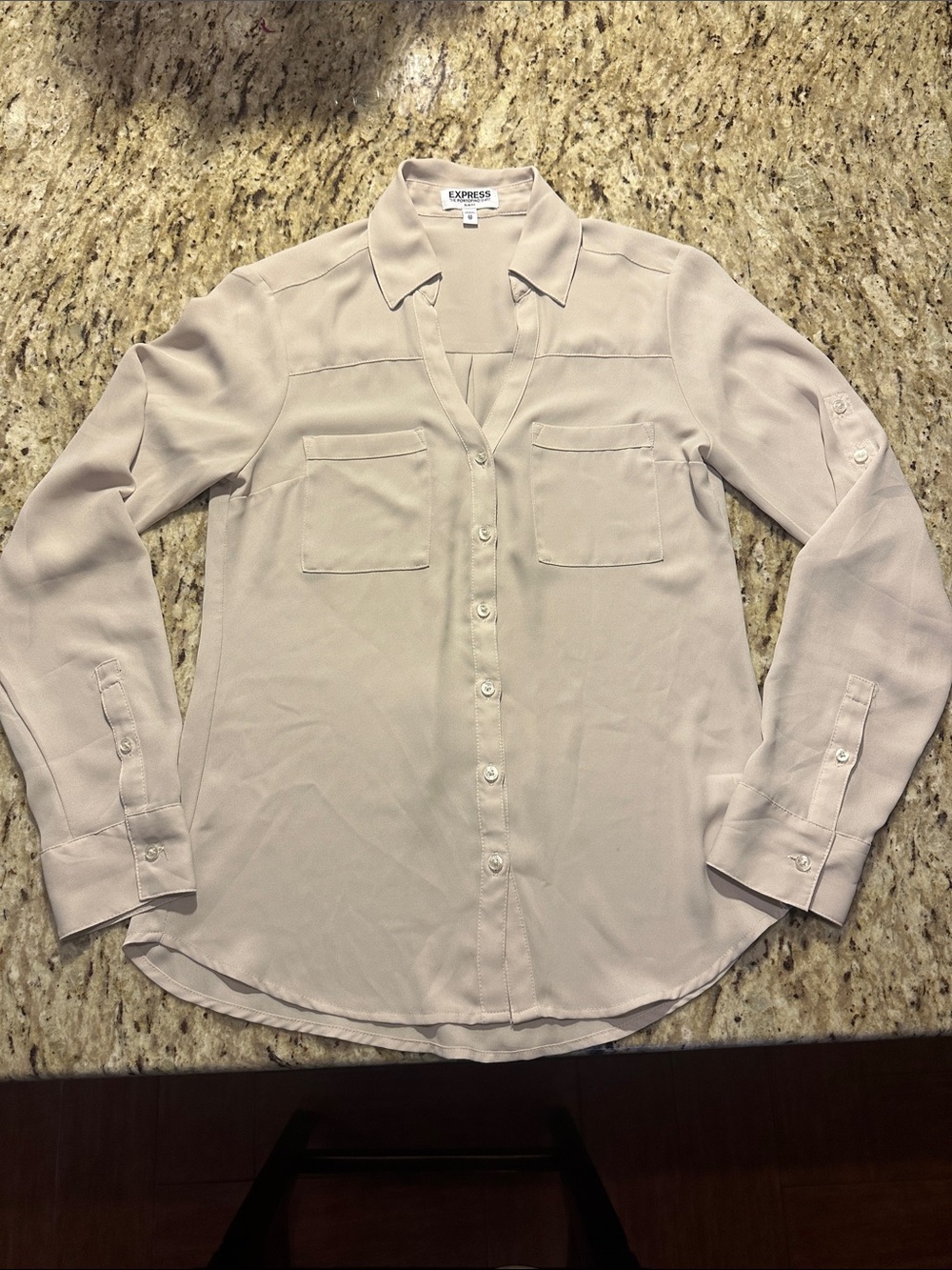 Express Women's Pale Blush Long-Sleeve Button-Down Blouse
